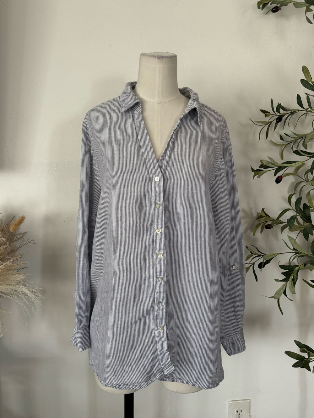 Jones & Co Jones New York 100% Linen Striped Button Down Shirt Size 1X Coastal